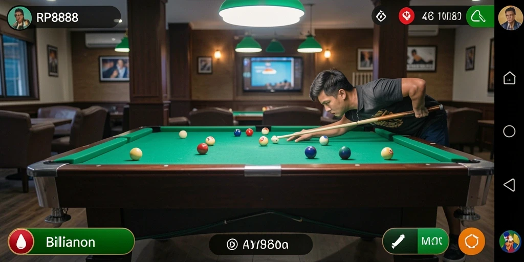 Antarmuka RP8888 menampilkan meja billiard realistis dan grafik yang menawan.