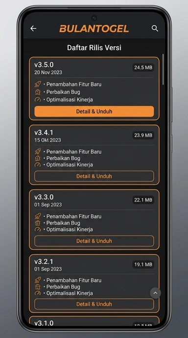 Tampilan riwayat versi bulantogel